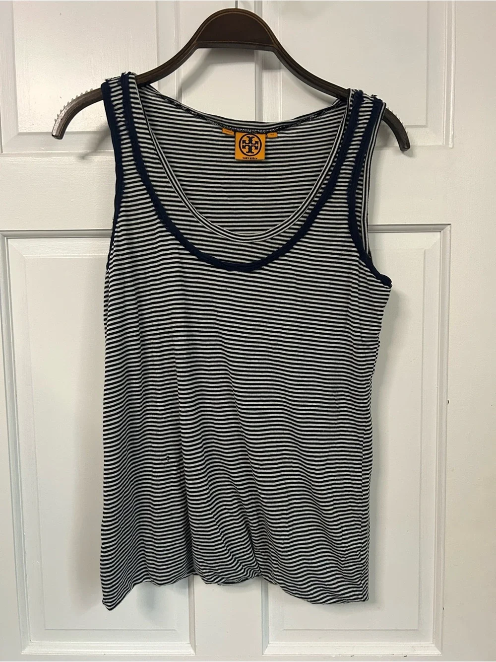 Tory Burch Navy and White Striped Scoop Neck Tank